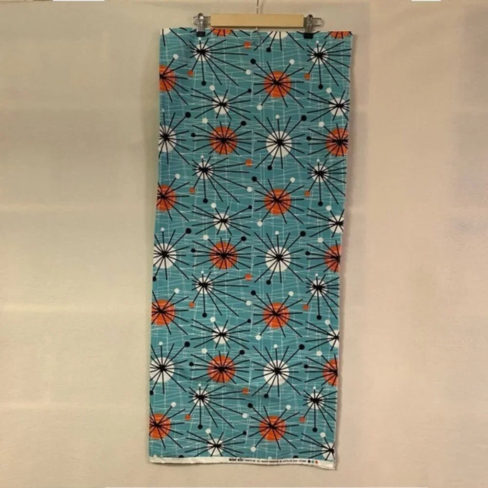 Turquoise Michael Miller Atomic Mid-Century Modern 100% Cotton Fabric - 1 yard